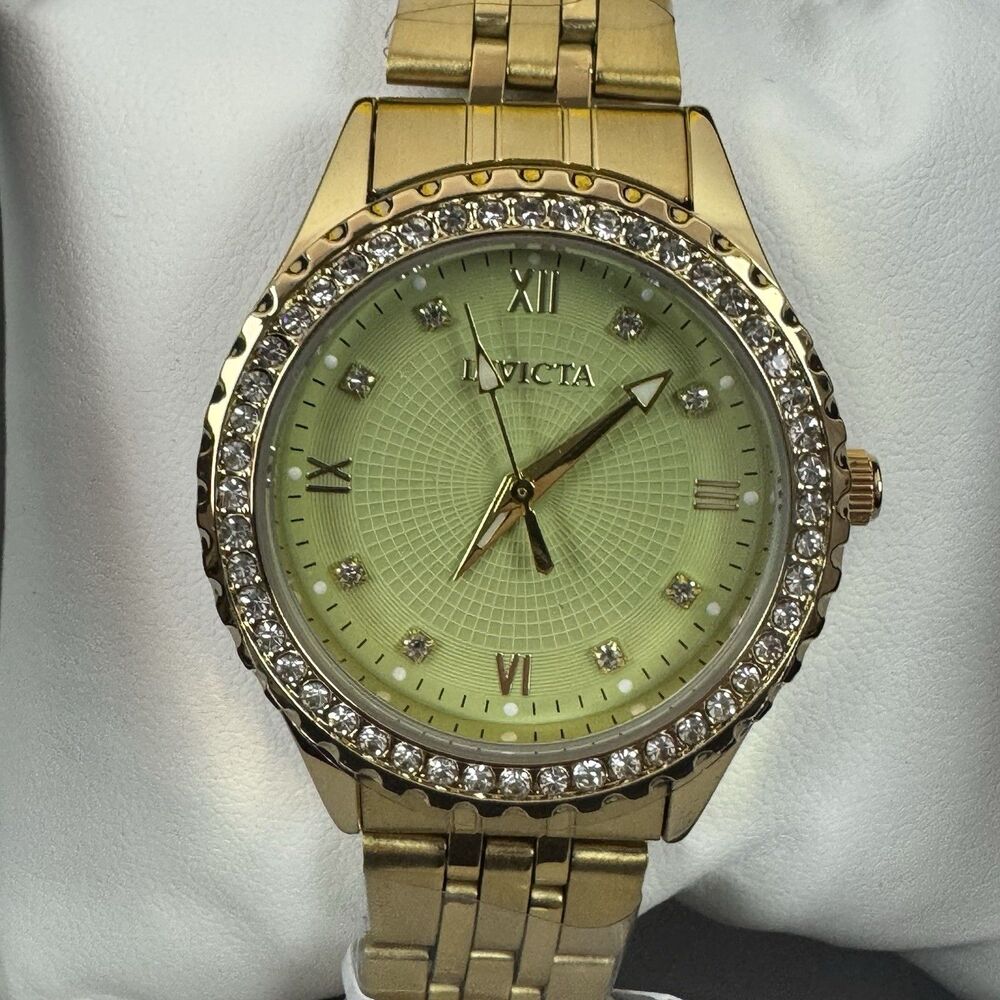 Women’s Invicta Wildflower Watch, Gold Band , Light Lime Dial  w/DIAM Simulant